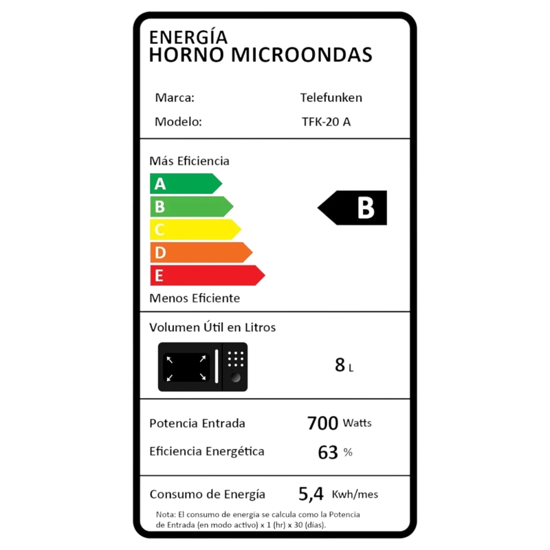 MICROONDAS EXPRESS CHEF ANALOGO 20 LITROS 700W  TFK-20A SEC - 9
