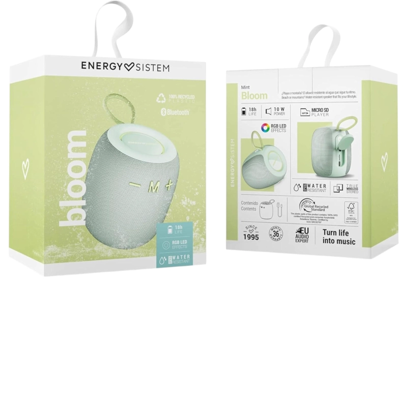 PARLANTE BLUETOOTH ENERGY SISTEM BLOOM MINT IPX6/ 10W/ 18HRS - 9