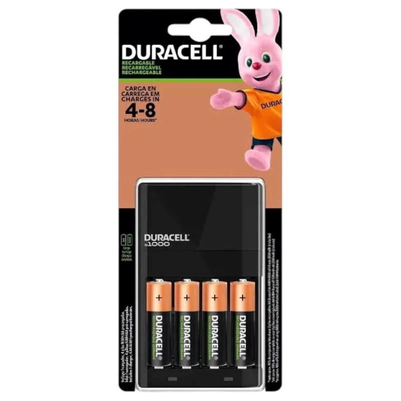 CARGADOR DE PILAS DURACELL  + 4 BATERIAS A A RECARGABLES - 3