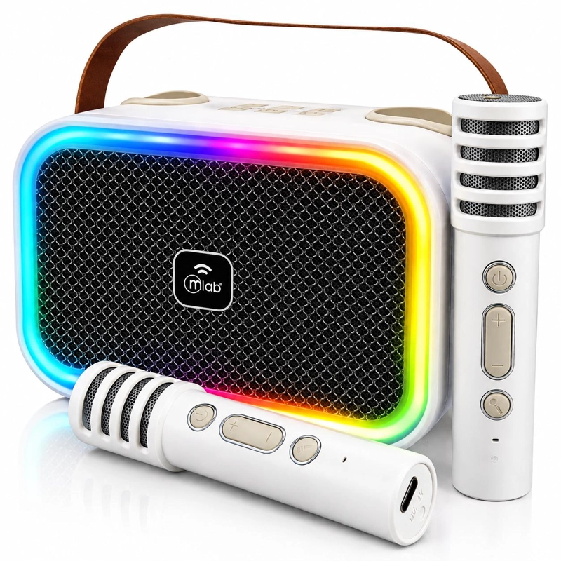 PARLANTE KARAOKE DE NIÑOS + 2 MICROFONOS INALAMBRICOS BLANCO MY LIL DUAL VOICE RGB - 1