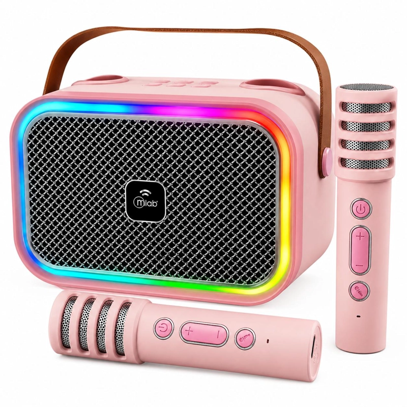 KARAOKE INFANTIL RGB CON 2 MICROFONOS INALAMBRICOS PINK MY LIL DUAL VOICE - 1
