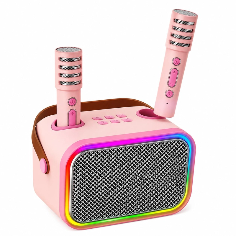 KARAOKE INFANTIL RGB CON 2 MICROFONOS INALAMBRICOS PINK MY LIL DUAL VOICE - 3