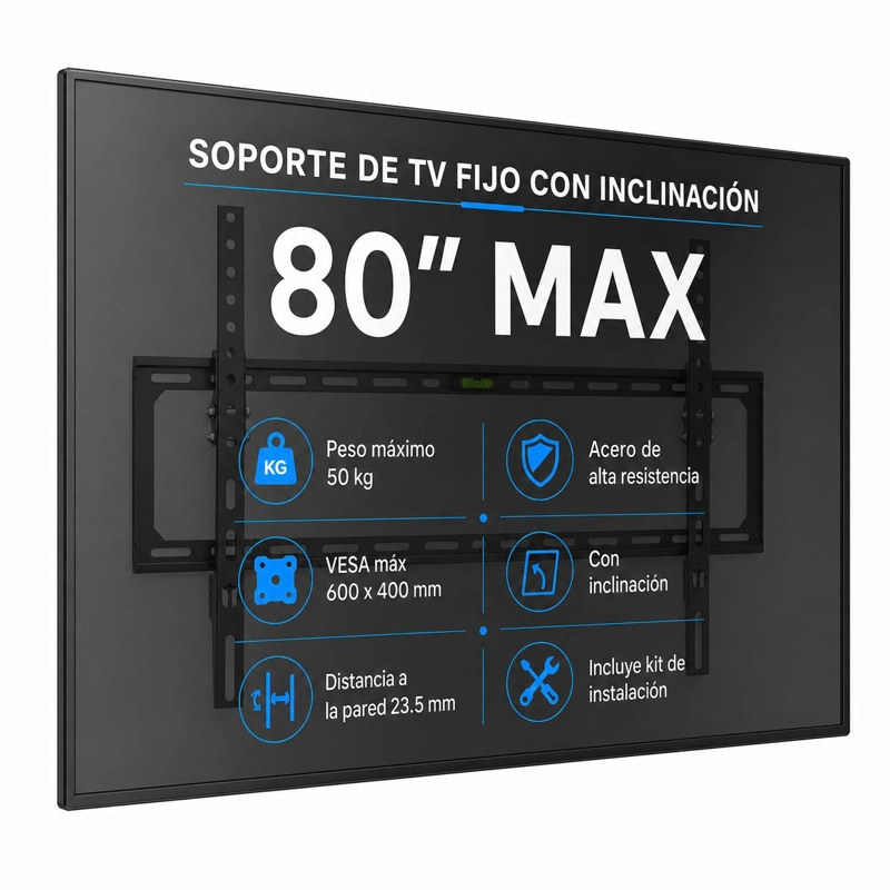 SOPORTE DE TV FIJO DE 32' A 80' 50 KG MAX ACERO FORJADO BK50 - 2