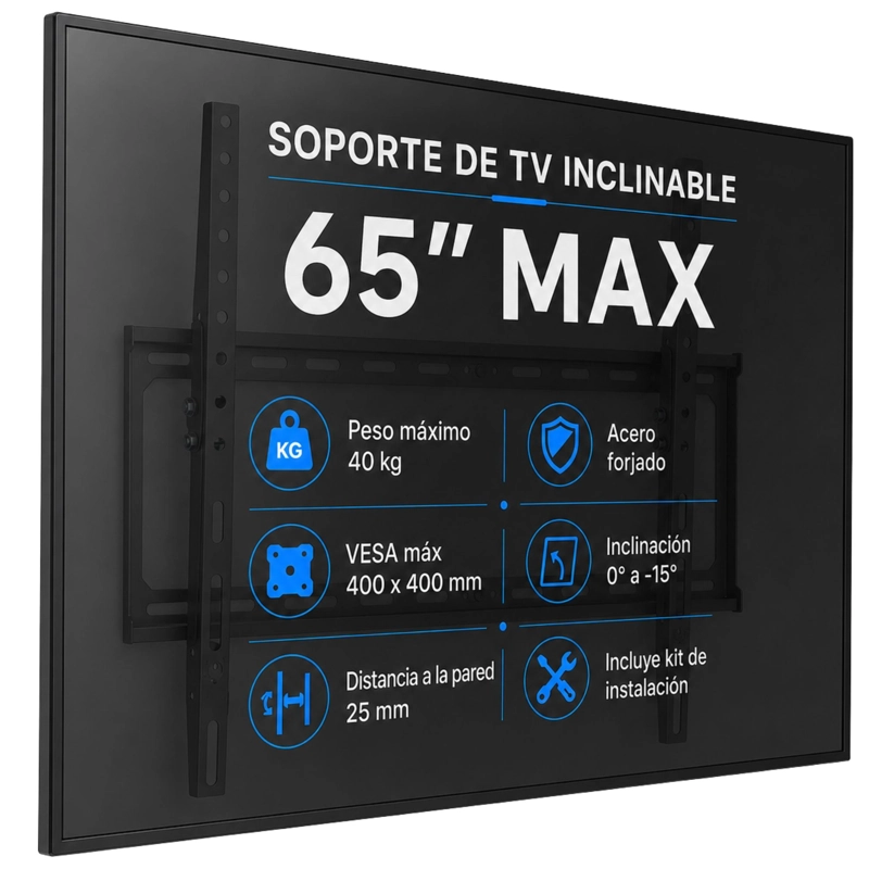 SOPORTE DE TV FIJO DE 26' A 65' 50KG MAX ACERO FORJADO BK56 - 2
