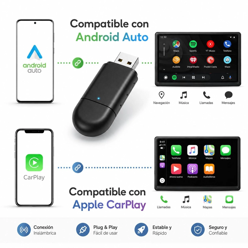 CONVERSOR INALAMBRICO PARA TRANSMITIR CARPLAY & ANDROID AUTO WIRELESS - 5