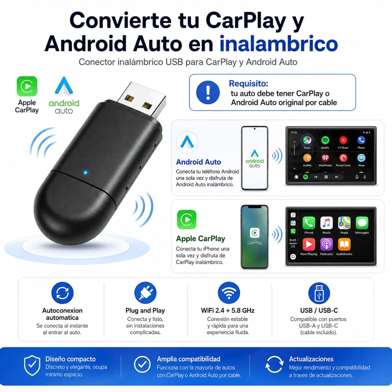 CONVERSOR INALAMBRICO PARA TRANSMITIR CARPLAY & ANDROID AUTO WIRELESS - 6