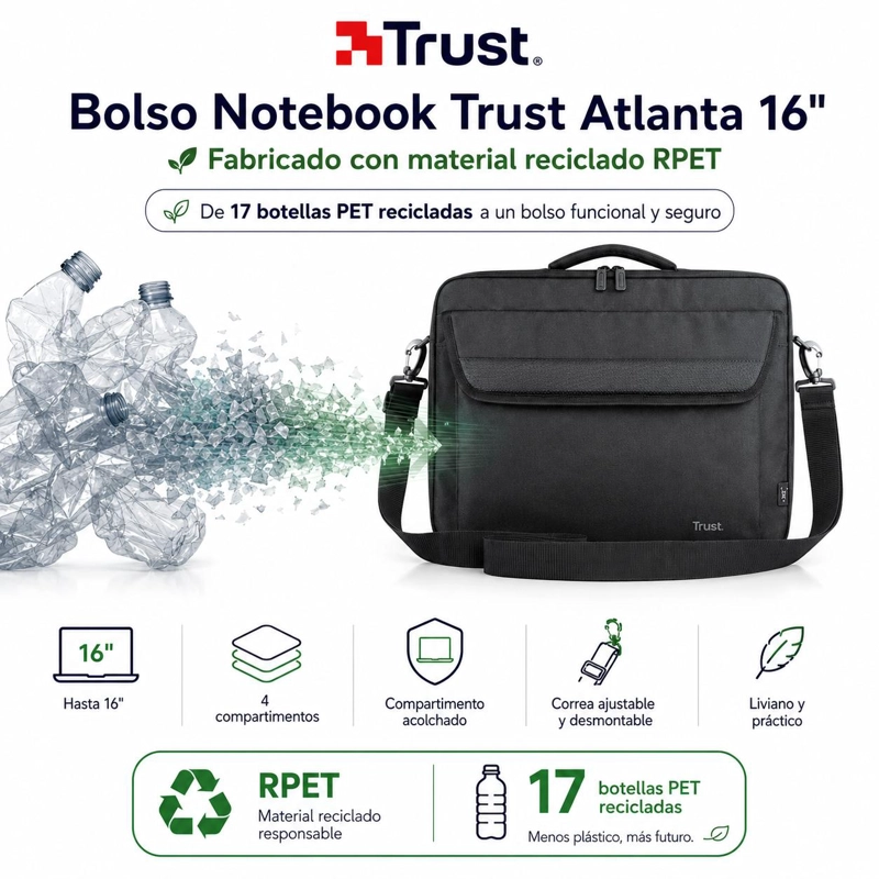 BOLSO NOTEBOOK TRUST ATLANTA 16'CON CORREA REINFORCED BLACK - 8