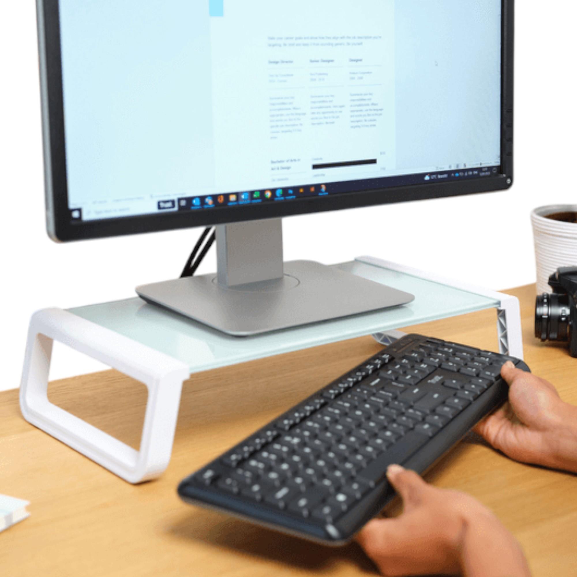 SOPORTE DE MONITOR TRUST MONTA PREMIUM TEMPERED GLASS WHITE - 7