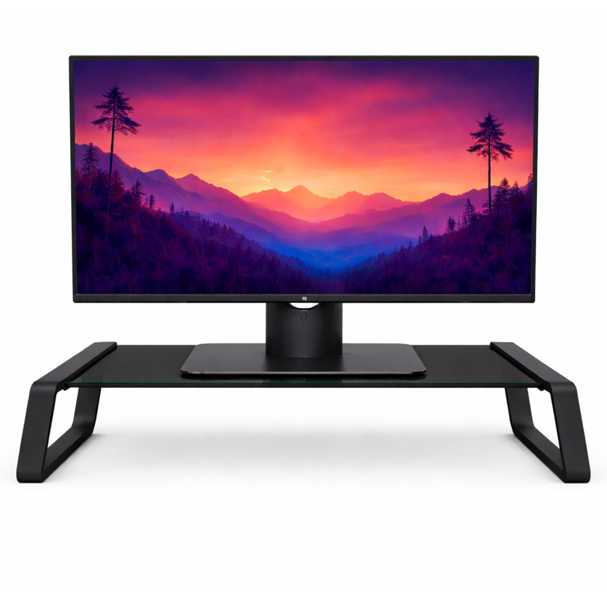 TRUST SOPORTE DE MONITOR TRUST MONTA PREMIUM TEMPERED GLASS BLACK