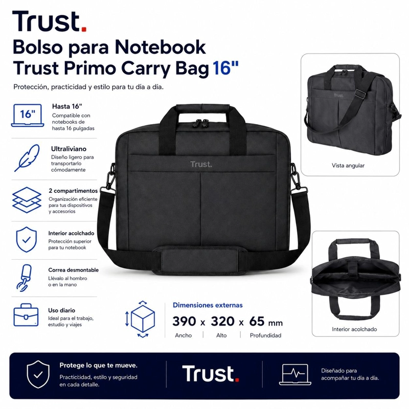 BOLSO PARA NOTEBOOK TRUST PRIMO 16' MAX ULTRA LIVIANO  BLACK - 5