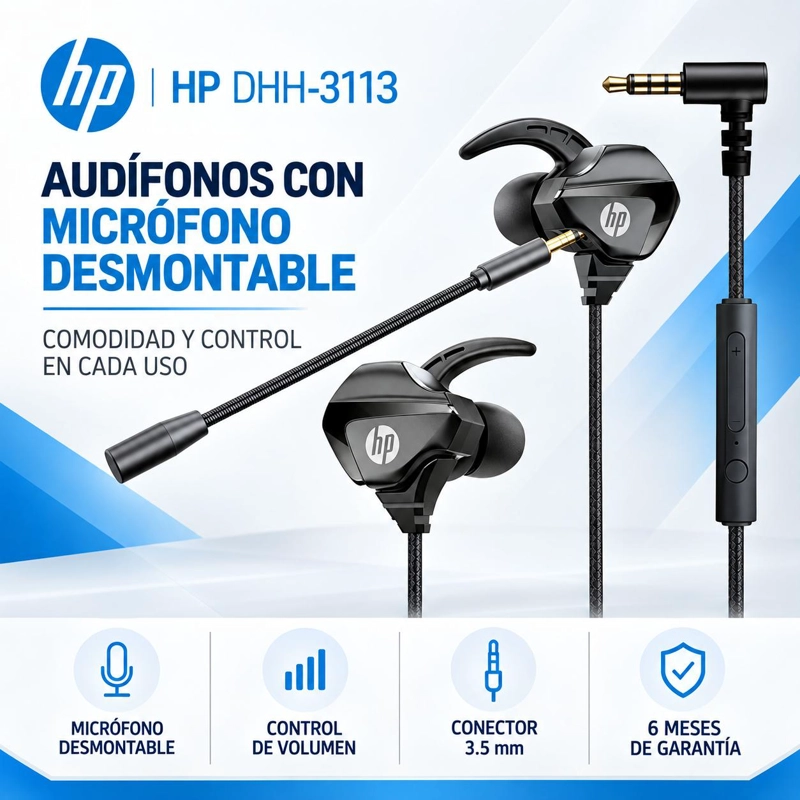 AUDIFONOS HP CON MICROFONO DESMONTABLE JACK 3.5MM DHH-3113 - 5
