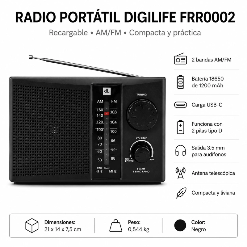 RADIO PORTATIL RECARGABLE Y A PILAS MULTIBANDAS AM/FM / SW - 7