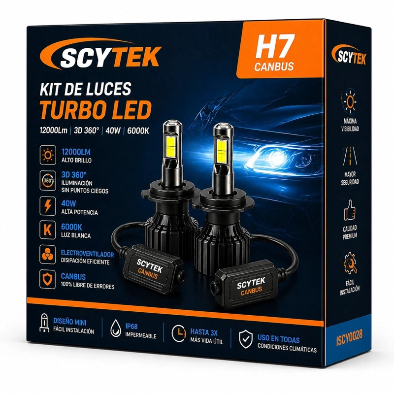 KIT DE LUCES TURBO LED H7 CANBUS 12000LM 3D 360° 40W 6000K - 1