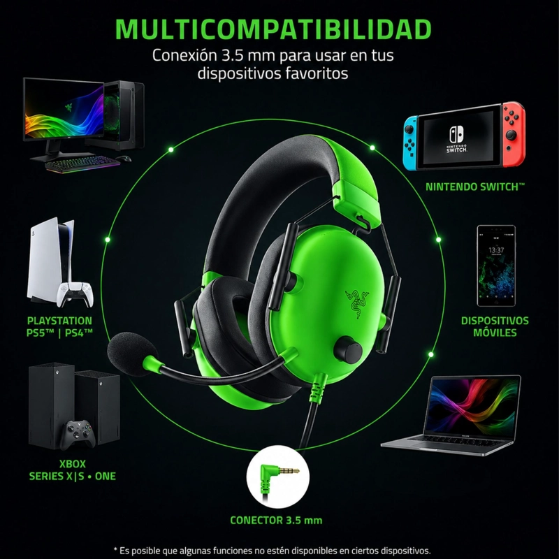 AUDIFONOS GAMER RAZER BLACKSHARK V2 X GREEN MULLTIPLATAFORMA - 6