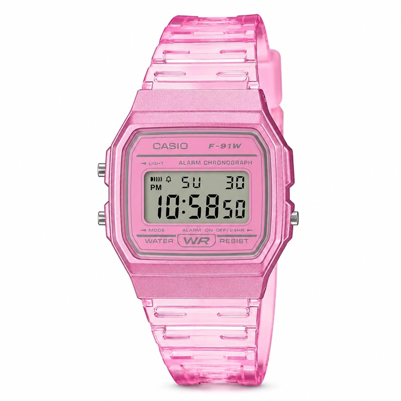 RELOJ DIGITAL CASIO FEMENINO ROSADO F-91WS-4DF - 1