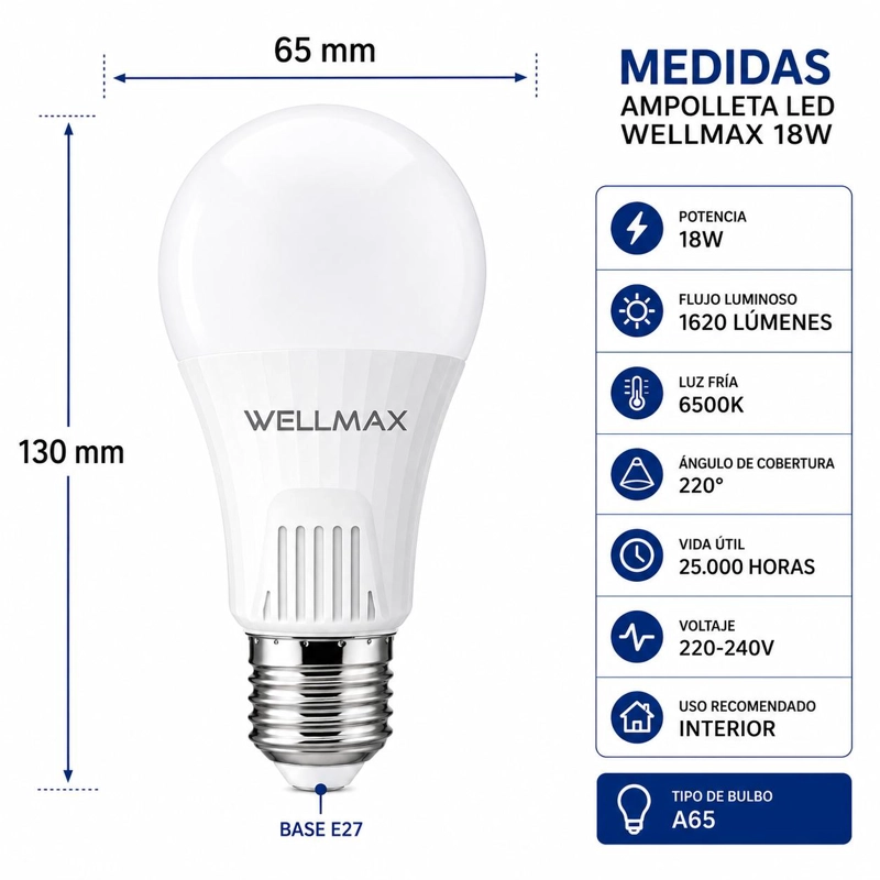 AMPOLLETA LED SAMSUNG WELLMAX 18W HIGH POWER LUMENS LUZ FRIA - 3