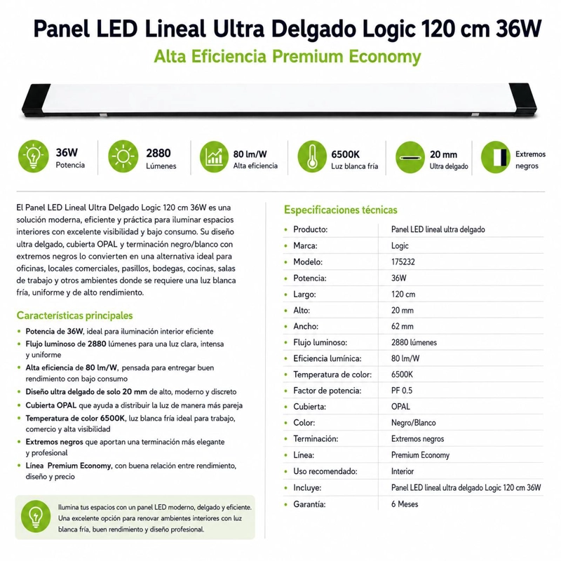 PANEL LED LINEAL ULTRA DELGADO 120 CM 36W  ALTA EFICIENCIA - 7