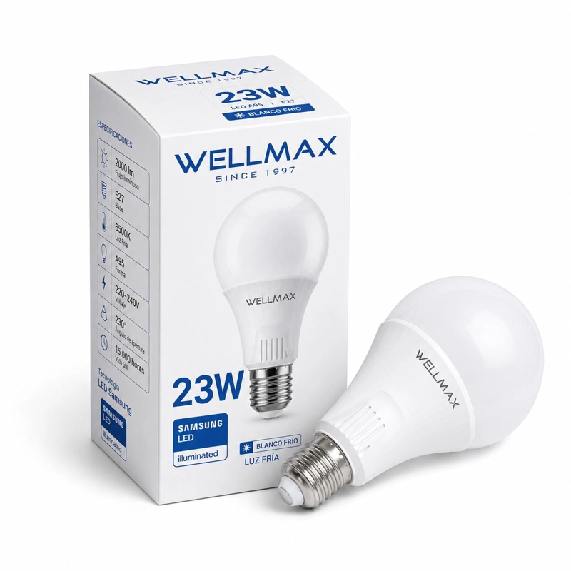 AMPOLLETA LED WELLMAX 23W LUZ FRIA E27 CON CHIP LED SAMSUNG - 1