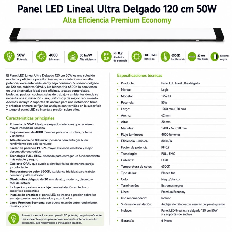 PANEL LED LINEAL ULTRA DELGADO 120 CM 50W  ALTA EFICIENCIA - 7