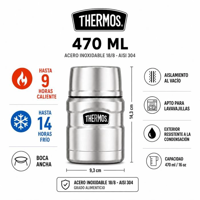 TERMO DE COMIDA PREMIUM INOX THERMOS KING  470ML VERDE - 8