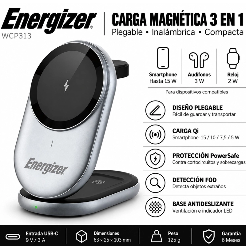 ESTACION DE CARGA ENERGIZER WCP313 3 EN 1 QI 15W - 8