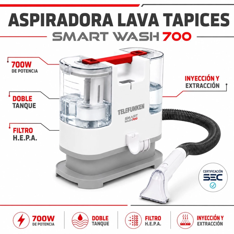 ASPIRADORA LIMPIA TAPIZ TELEFUNKEN SMART WASH 700W MULTIUSOS - 7