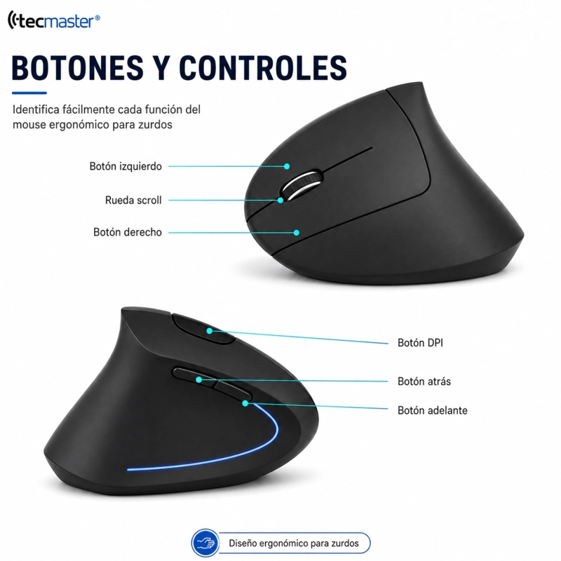 MOUSE ERGONOMICO VERTICAL INALAMBRICO PARA ZURDOS ILUMINADO - 5