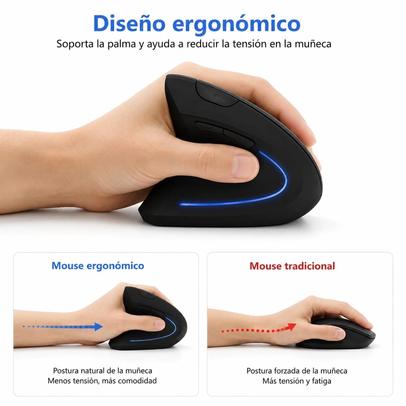 MOUSE ERGONOMICO VERTICAL INALAMBRICO PARA ZURDOS ILUMINADO - 6