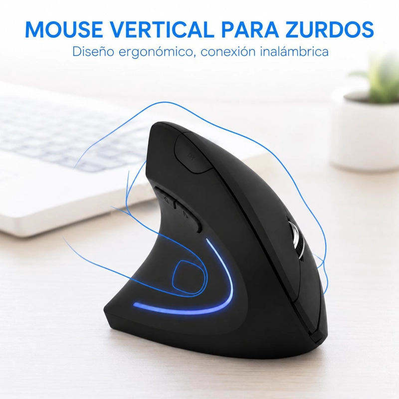 MOUSE ERGONOMICO VERTICAL INALAMBRICO PARA ZURDOS ILUMINADO - 7