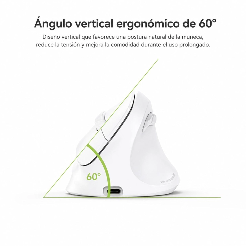 MOUSE VERTICAL ERGONOMICO DUAL WIRELESS RECARGABLE BLANCO - 9