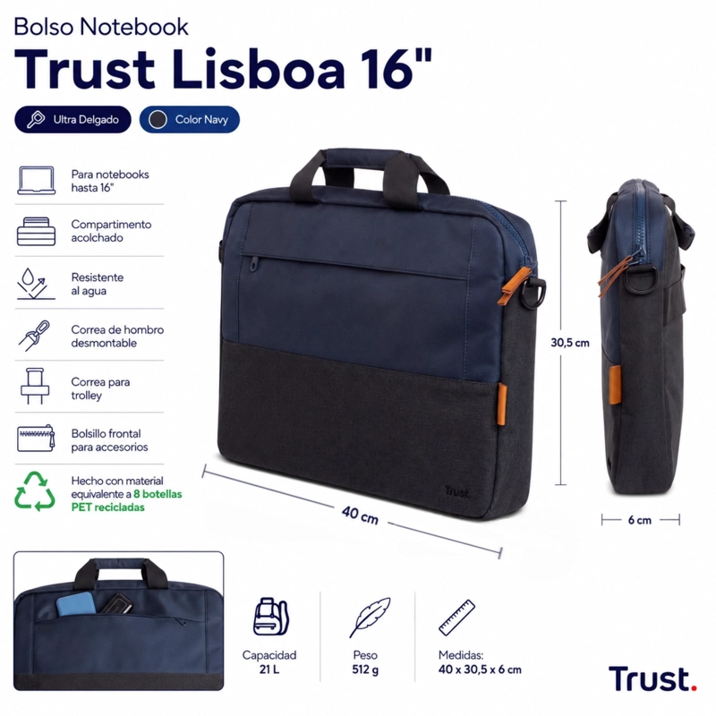 BOLSO NOTEBOOK TRUST LISBOA 16'ULTRA DELGADO NAVY PREMIUM - 7