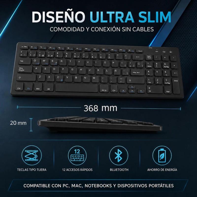 TECLADO INALAMBRICO BLUETOOTH ULTRA SLIM  MULTIPLATAFORMAS - 7