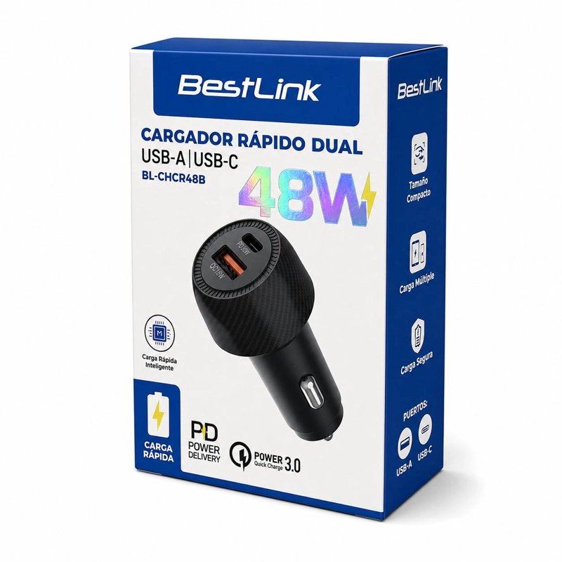 CARGADOR PARA AUTO DUAL 48W USB-C + USB-A CARGA ULTRA RAPIDA - 8