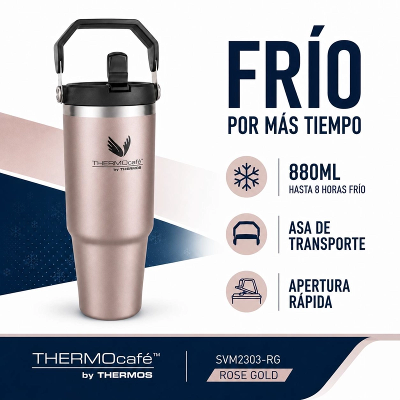 VASO TE RMICO MUG INOX PARA LIQUIDOS FRIOS 880ML ROSE GOLD - 7