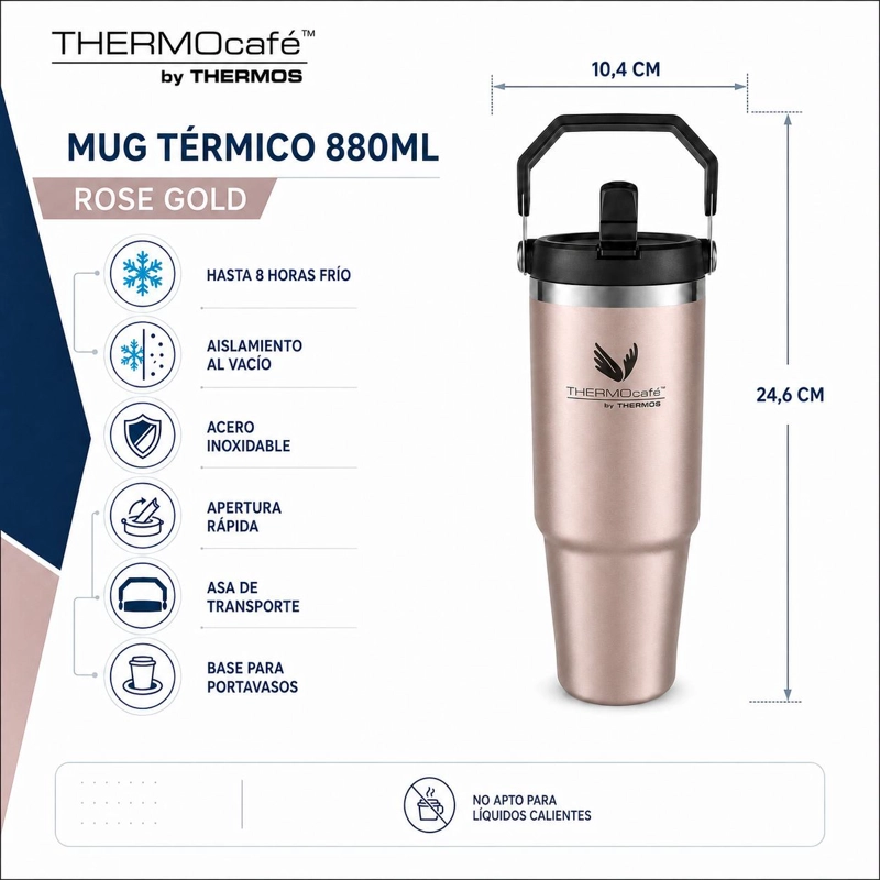 VASO TE RMICO MUG INOX PARA LIQUIDOS FRIOS 880ML ROSE GOLD - 8