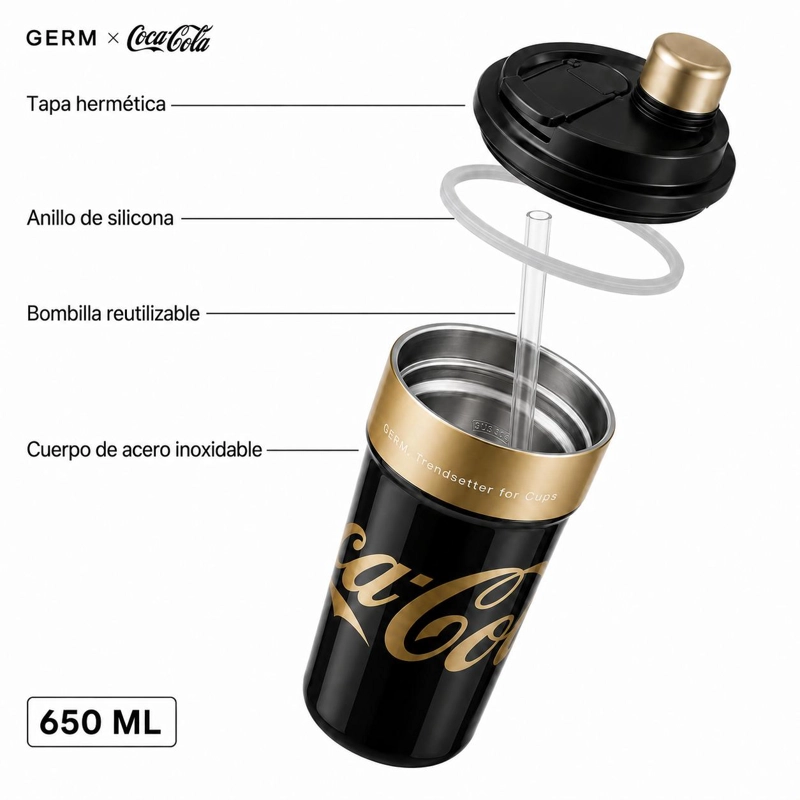 VASO TE RMICO MUG GERM COCA-COLA ACERO INOXIDABLE 650ML BLACK - 9