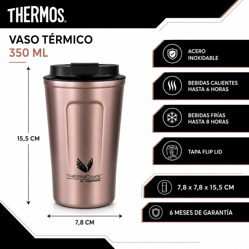 VASO TERMICO MUG THERMOS ROSE GOLD  ACERO INOXIDABLE 350ML - 9