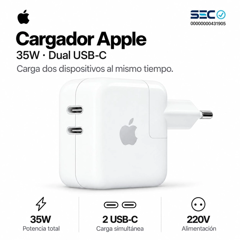 CARGADOR APPLE DUAL USB-C 35W WHITE EDITION - 6
