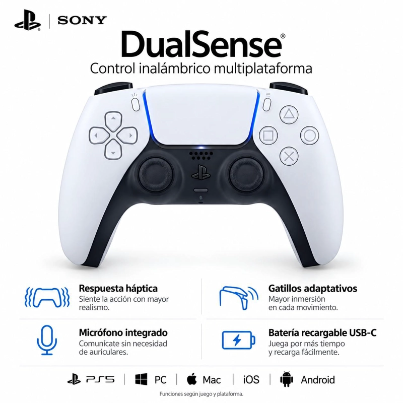 JOYSTICK INALAMBRICO PLAYSTATION 5 DUALSENSE MULTIPLATAFORMA PS5 / PC / MAC / IOS / ANDROID - 7