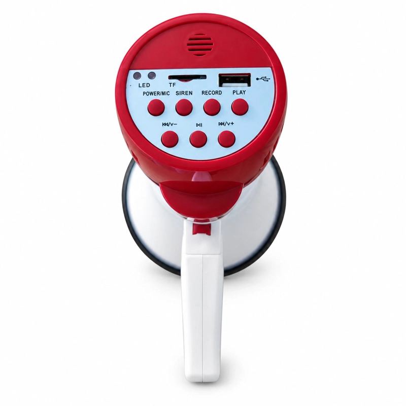 MEGAFONO AMPLIFICADOR DE VOZ RECARGABLE USB 20W CON SIRENA - 8