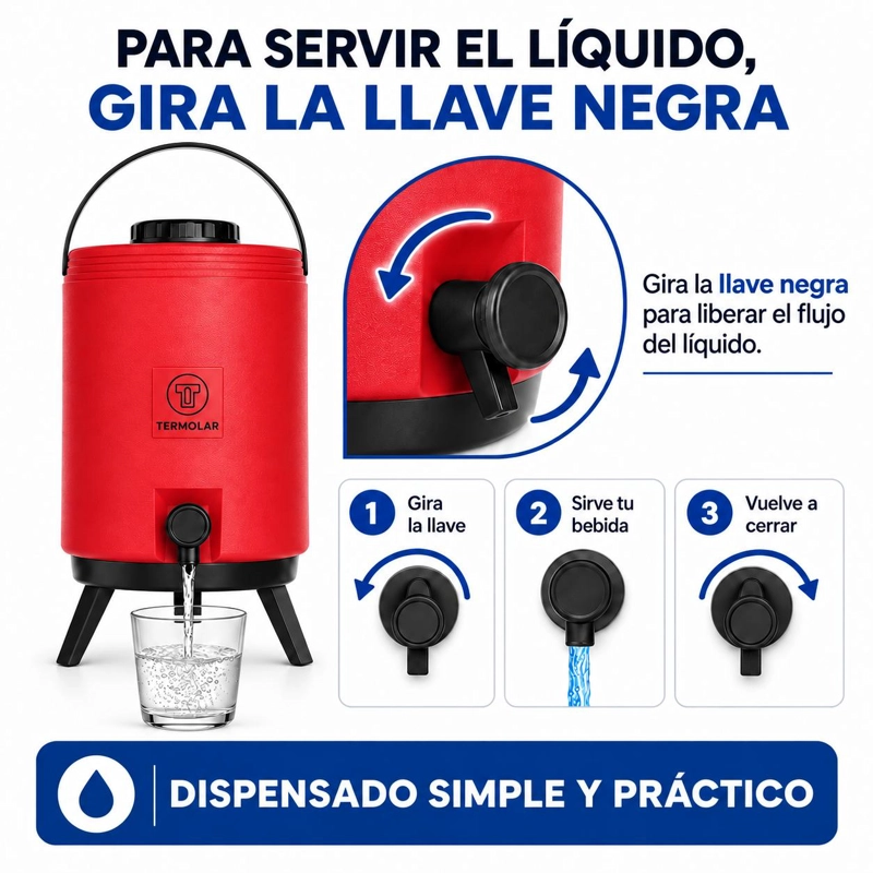 MAXI TERMO TERMOLAR 12 LITROS ROJO CON LLAVE Y ASA - 6