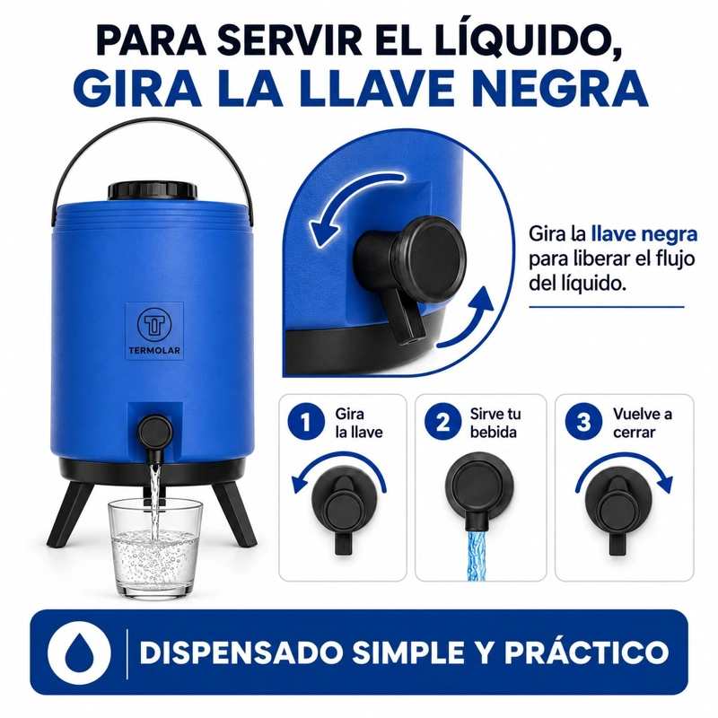 MAXI TERMO TERMOLAR 12 LITROS AZUL CON LLAVE Y ASA - 6