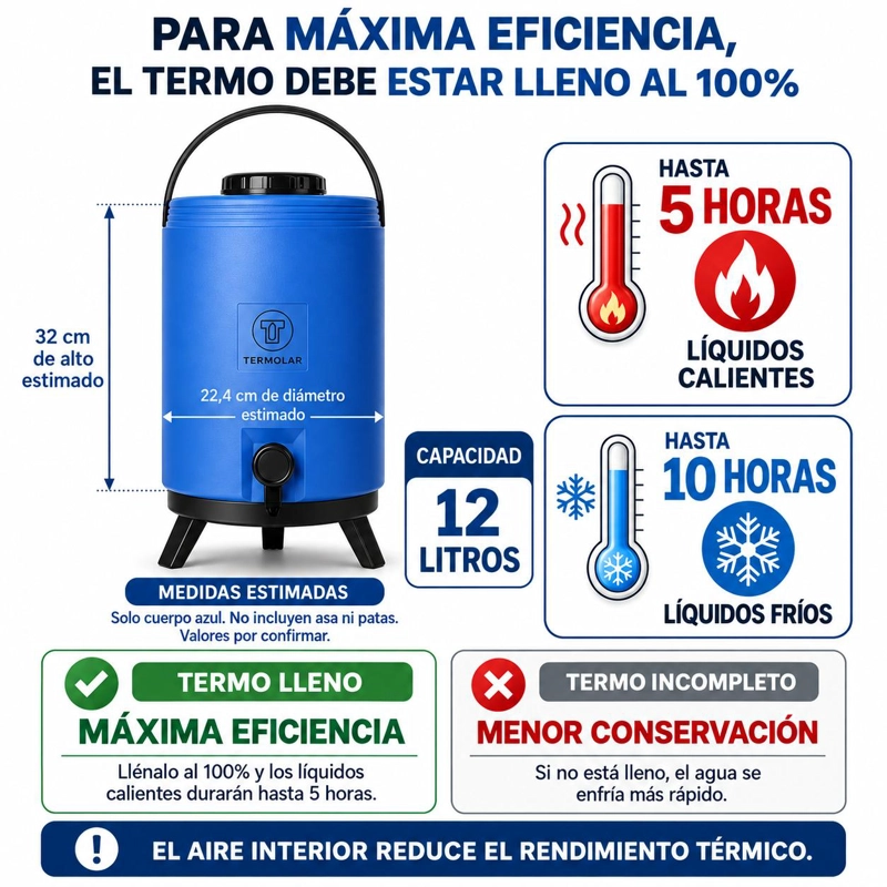 MAXI TERMO TERMOLAR 12 LITROS AZUL CON LLAVE Y ASA - 7