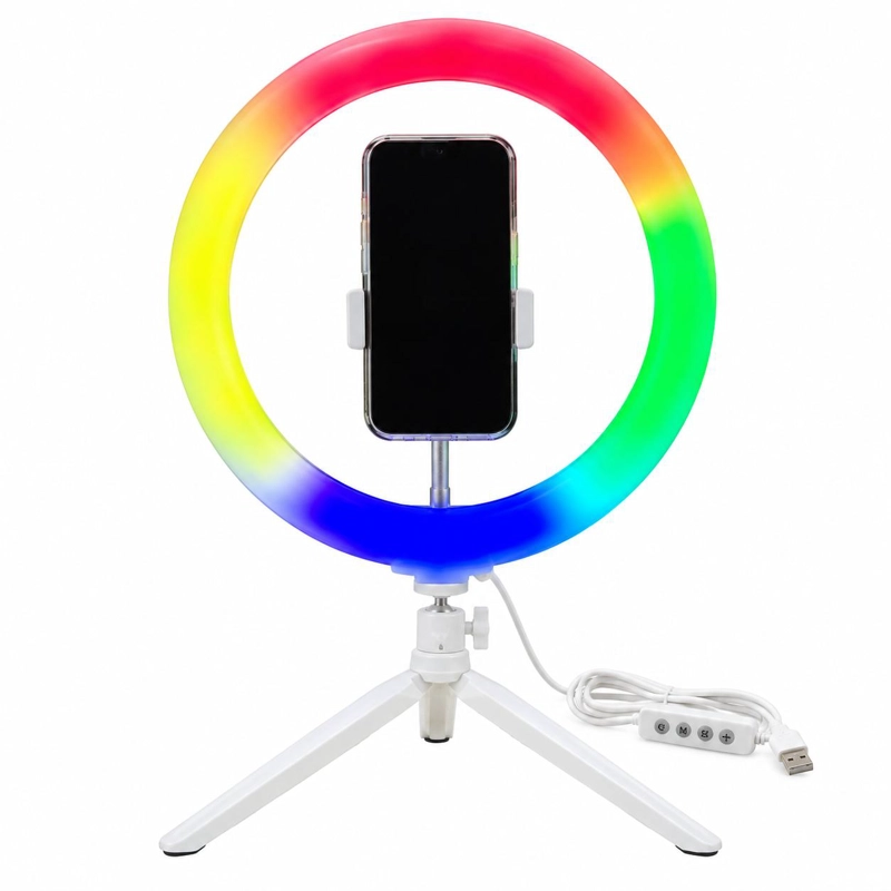 ARO DE LUZ MULTICOLOR RGB 12' CON SOPORTE PARA SMARTPHONE - 6