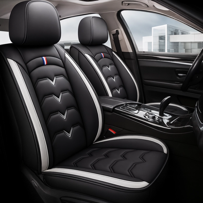 FUNDAS CUBRE ASIENTO AUTO PREMIUM LUXURY NEGRO BLANCO - 1