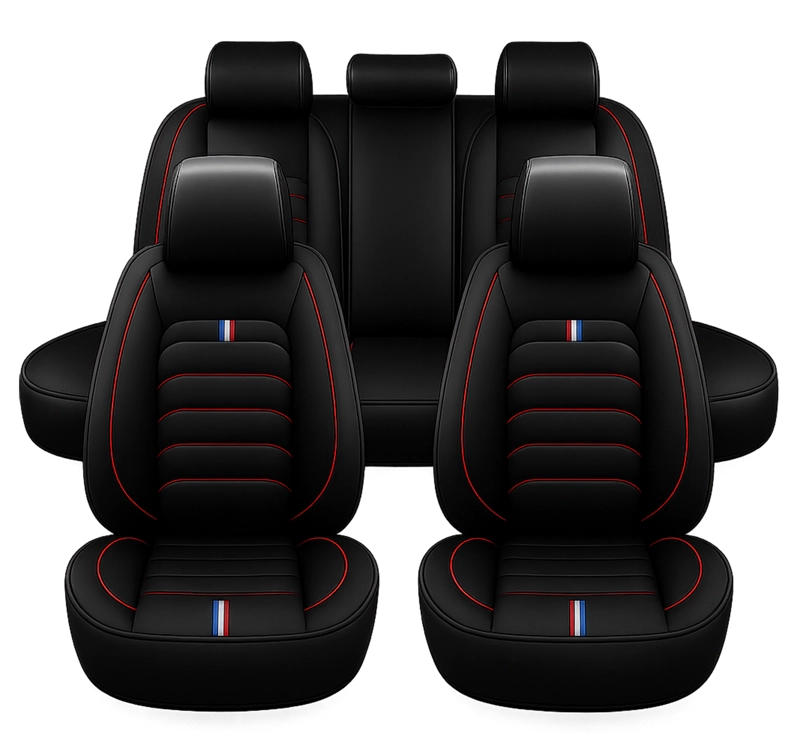 FUNDAS CUBRE ASIENTO AUTO PREMIUM LUXURY NEGRO LINEAS ROJAS - 1