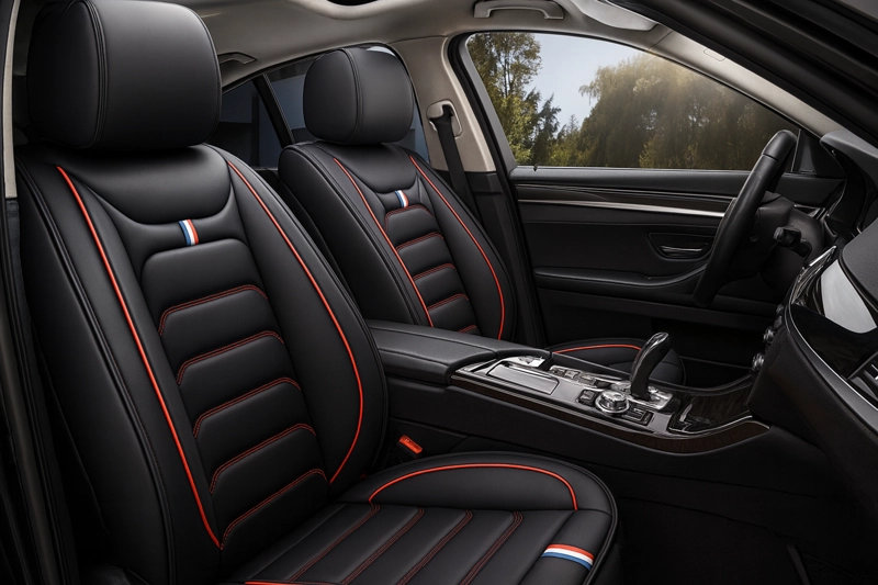 FUNDAS CUBRE ASIENTO AUTO PREMIUM LUXURY NEGRO LINEAS ROJAS - 3