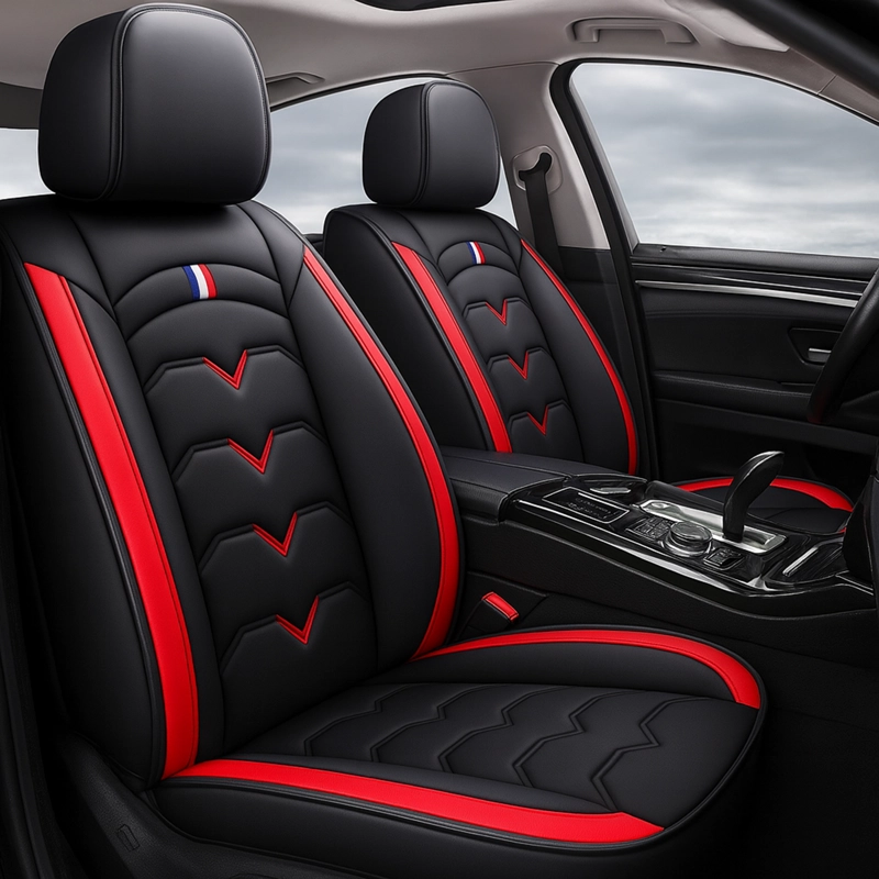 FUNDAS CUBRE ASIENTO AUTO PREMIUM LUXURY NEGRO ROJO - 1
