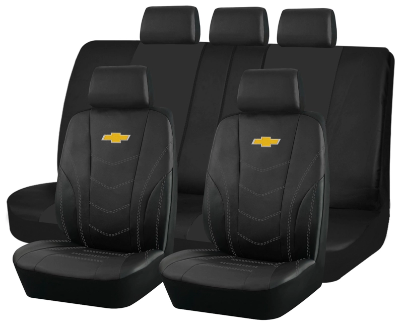 FUNDAS ASIENTO CHEVROLET ECO CUERO NEGRO – 9 PIEZAS BORDADAS - 1