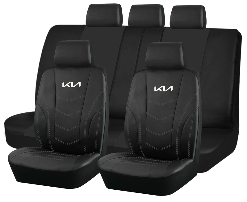 FUNDAS ASIENTO KIA ECO CUERO NEGRO – 9 PIEZAS BORDADAS - 1